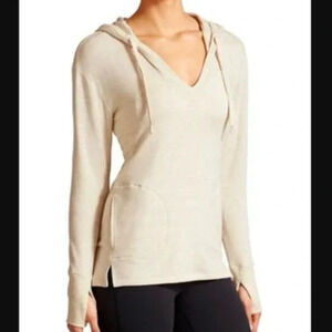 Athleta Studio Split Neck Hoodie Oatmeal Heather S